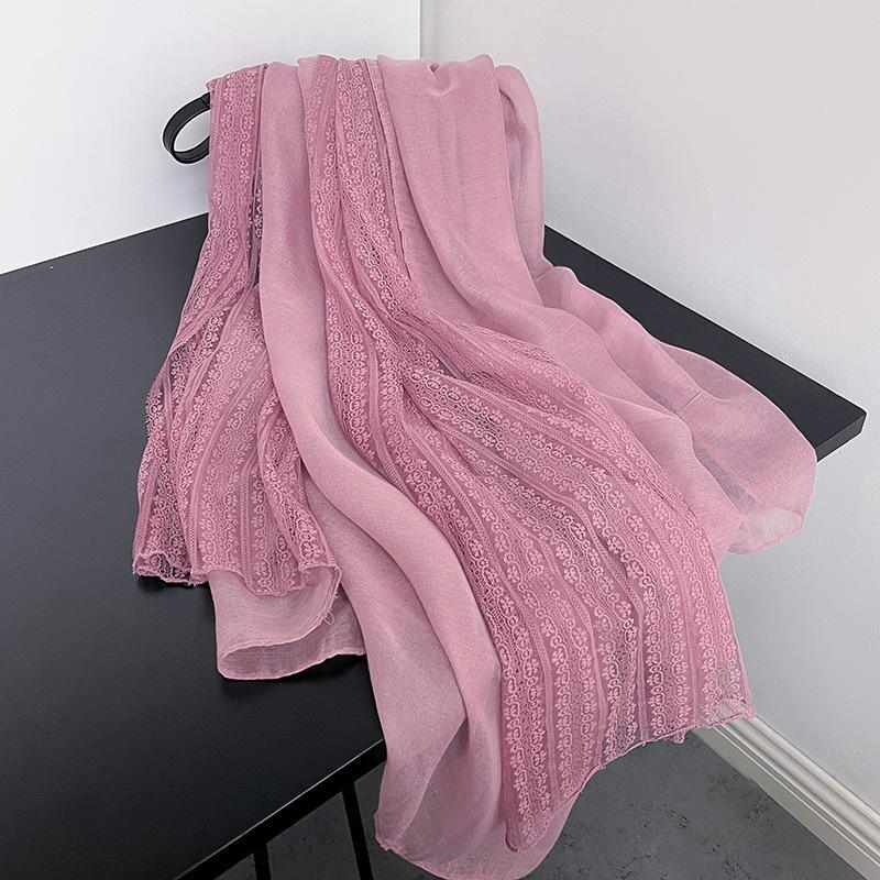 Spring and Autumn Lace Line Long Thin Scarf Japanese and Korean Women's Fashion Solid Color Shawl High-end Cotton and Line Scarf