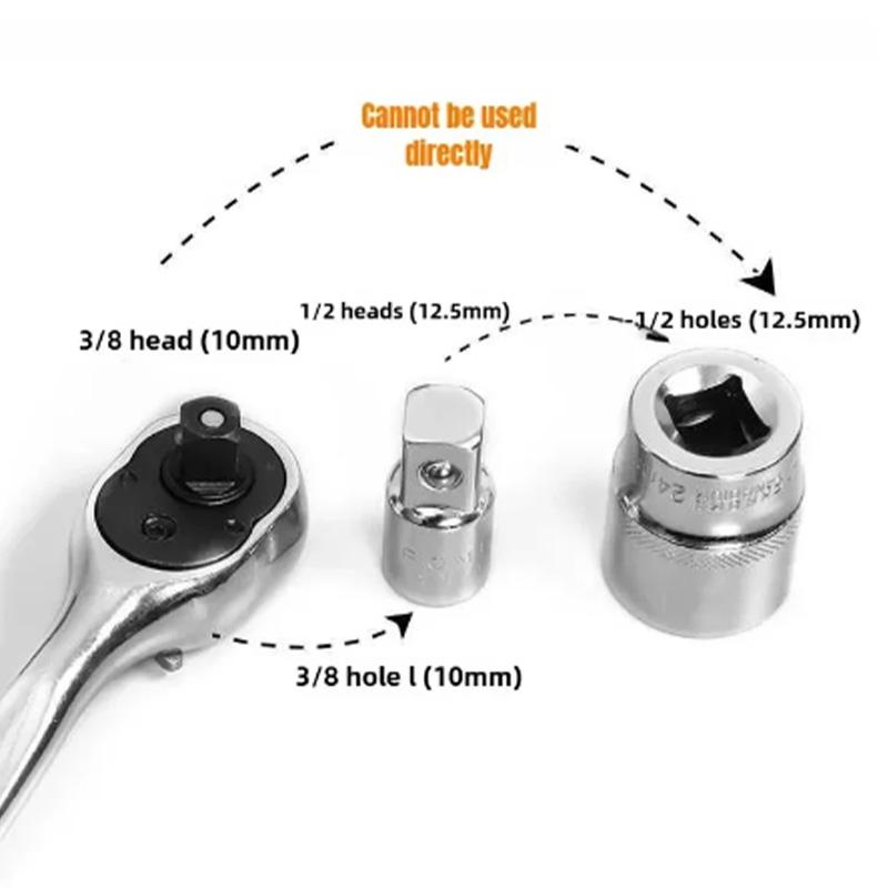 Ratchet Wrench Socket Converter Sleeve Head Adapter 6pcs Set 1/2 Large Drive to 3/8 Drive to 1/4 Small Drive Socket Adapter