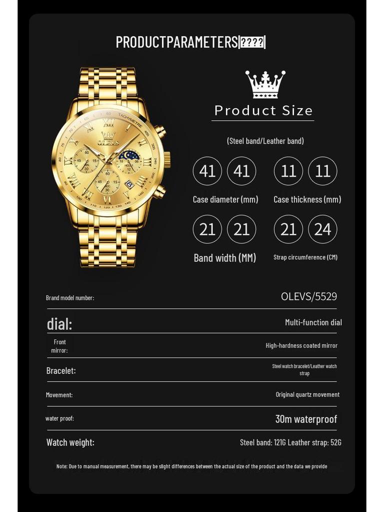 Wielofunkcyjny zegarek męski Oulishi: Luminous Calendar, Waterproof, Steel Band, Three-Eye, Six-Hand.