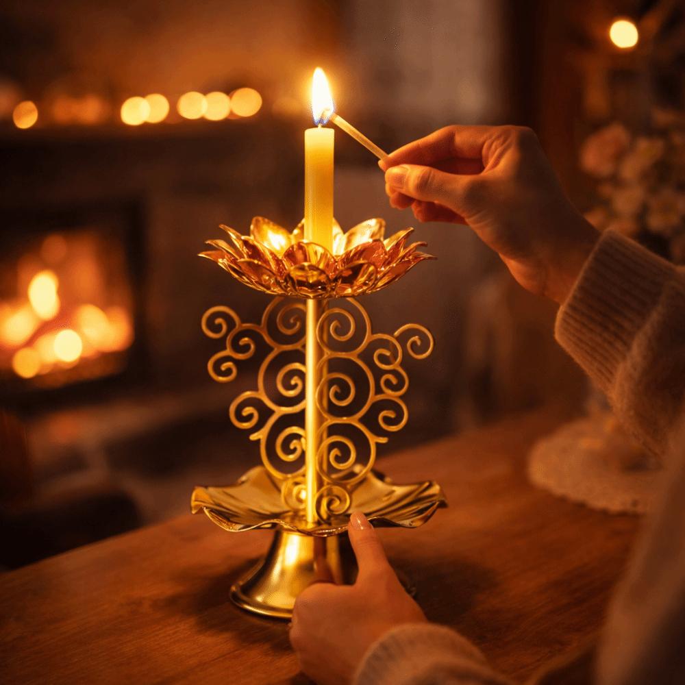 Retro Metal Lotus Lamp Zinc Zinc Alloy Butter Lamp Holder Gold Candle Holder  Meditation