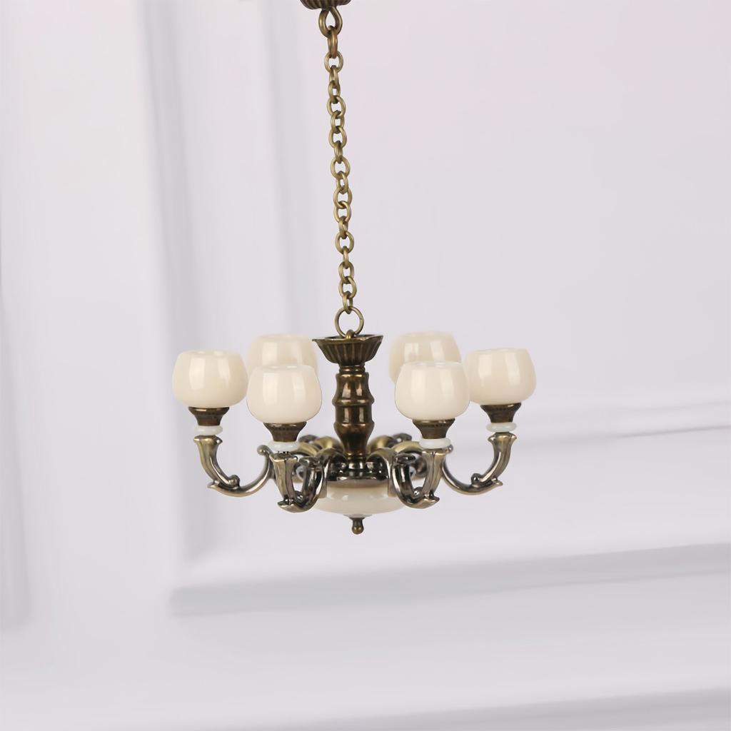 Realistic 1/12 Scale Miniature Chandelier Hanging Ceiling Light Model Figure For Life like Doll House Living Room Setup