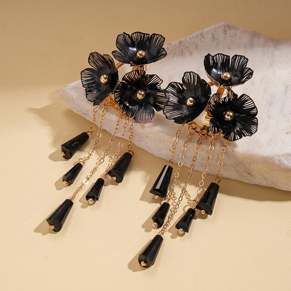 Crystal spray paint flower fringed silver needle earrings retro niche environmentally friendly earrings