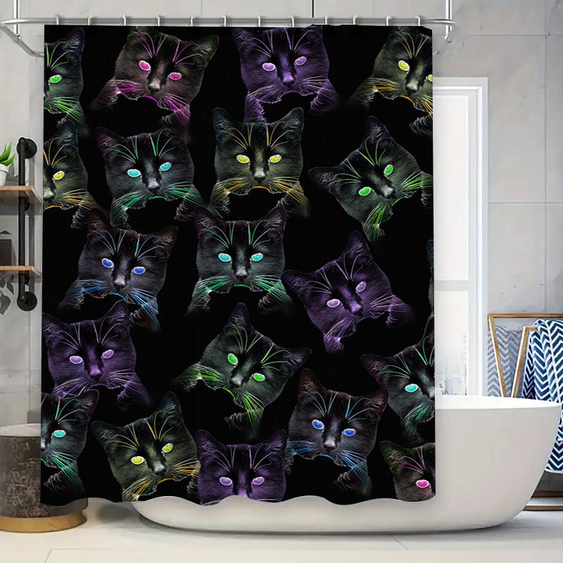 

Colorful Cat Face Shower Curtain Waterproof Fabric Modern Bathroom Decor W60H190(CM)-1 Pcs