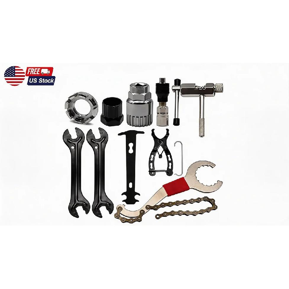 9PCS Bike Repair Tool Kit Crank Chain Cutter Extractor Freewheel Puller Crank Puller Spoke Wrench Complete Bike Maintenance Kits