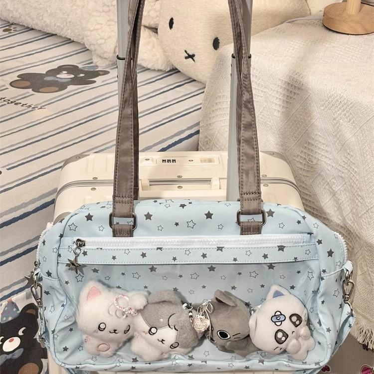 Thin Qiaoxing Cute Polka Dot Star Shoulder Bag Trend Class Bag Universal Canvas Bag Double Layer Transparent