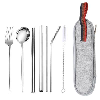 Portable 316 Stainless Steel Travel Cutlery and Straw Set