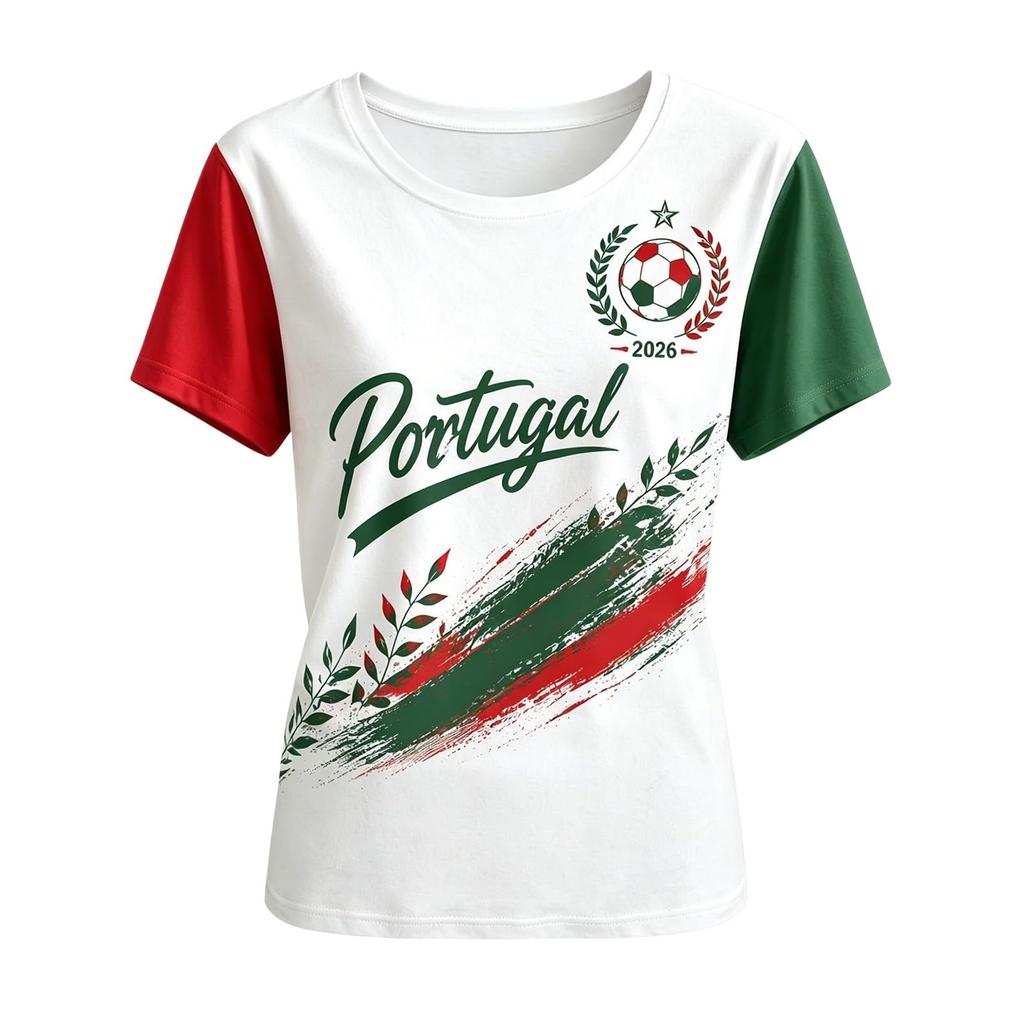 Women's Football Neck Short Sleeve T-Shirt for Soccer Fan