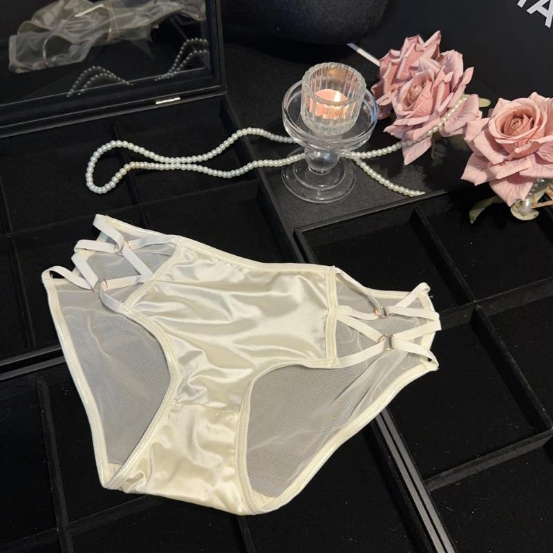 Damen Sexy Spitze Gekreuztes Feines Band Satin Atmungsaktives Mesh Höschen