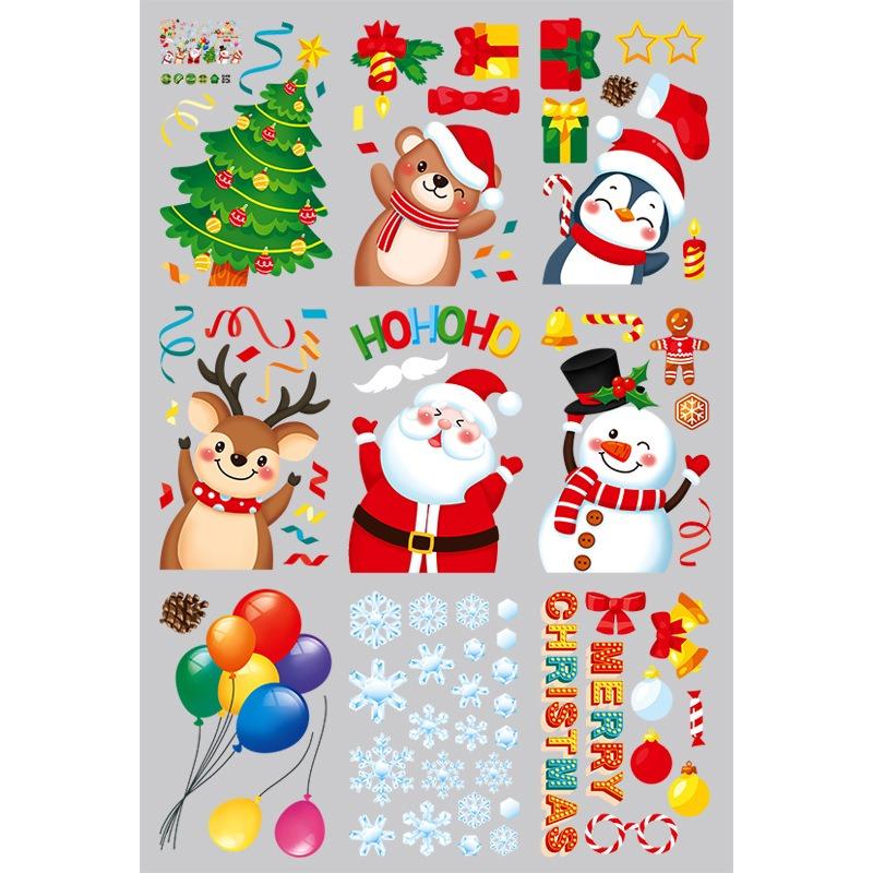 Static Christmas Sticker Showcase Windows Glass Door Sticker Car Snowflake Santa Christmas