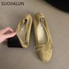 Fashion SUOJIALUN 2025 Spring Candy Color Women Flat Shoes Fashion Round Toe Shallow Slip On Ballet Shoes Square Low Heel Boat Shoes