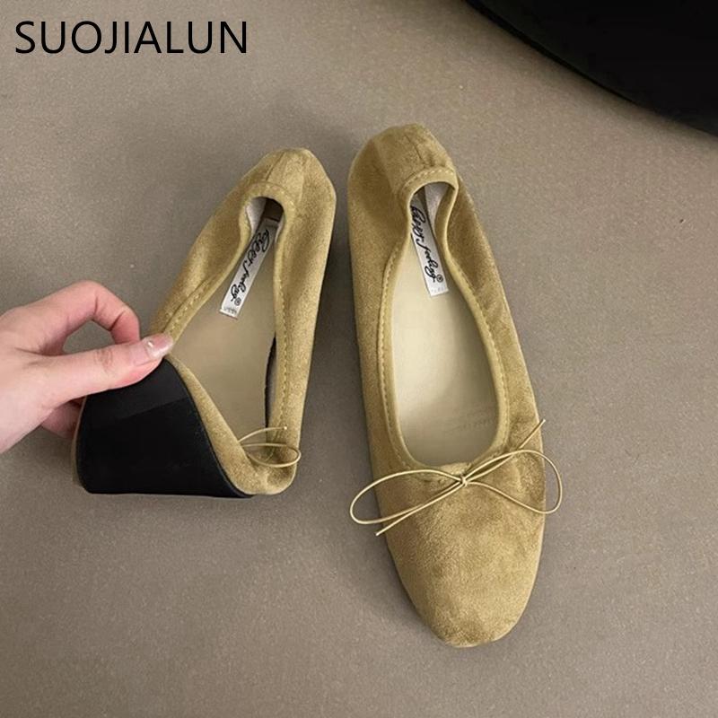 Fashion SUOJIALUN 2025 Spring Candy Color Women Flat Shoes Fashion Round Toe Shallow Slip On Ballet Shoes Square Low Heel Boat Shoes