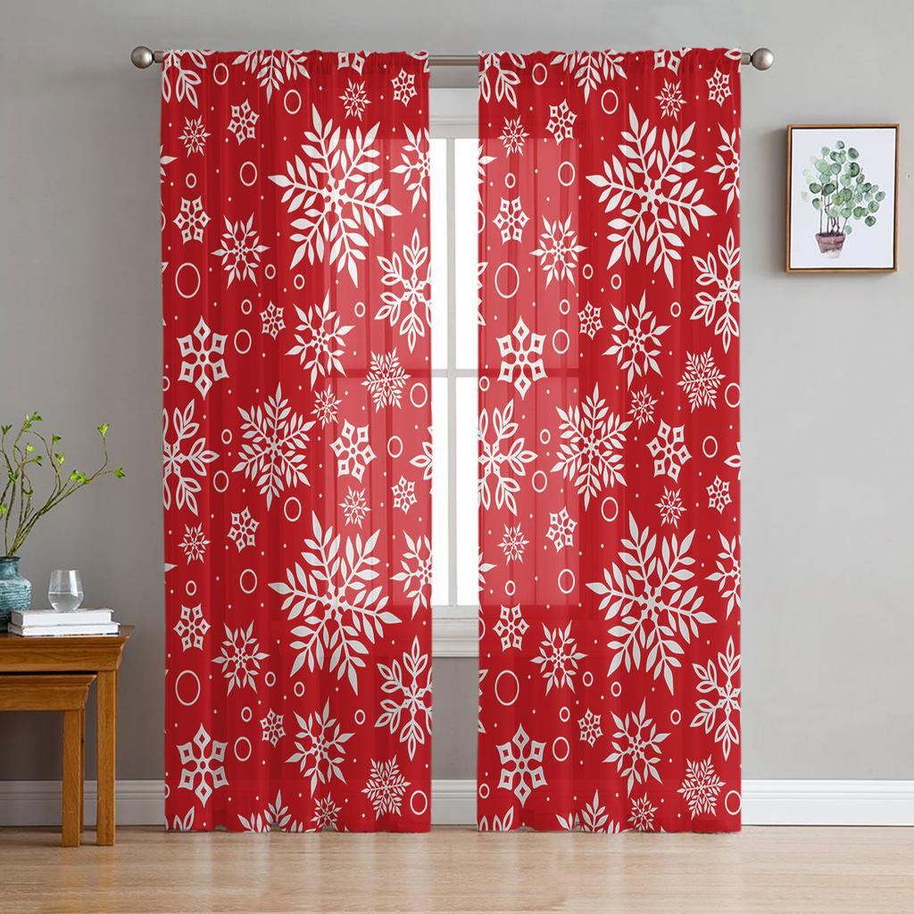 Christmas Blue Snowflake Texture Living Room Transparent Tulle Window Curtain Bedroom Kitchen Decor Veil Drapes Curtains