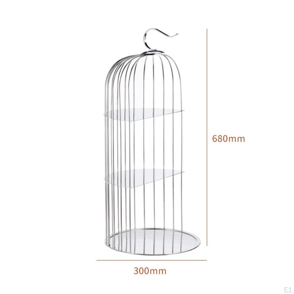 Birdcage Pastry Stand Stainless Steel Three-Tier Curved Top Hook