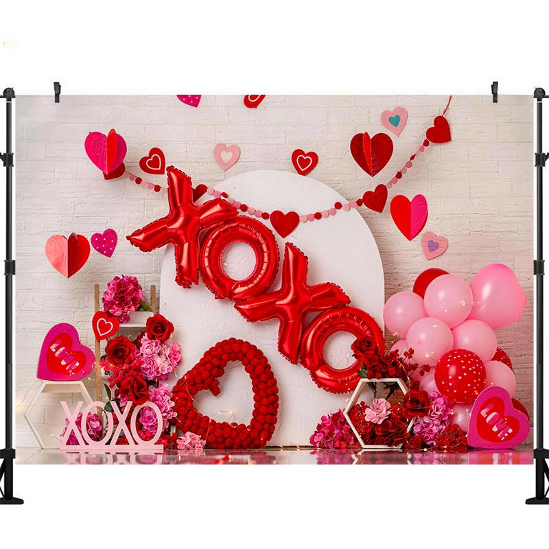 LS XOXO Love Balloon Background for Valentine's Day Red Rose Wall Backdrop Decor Girl Birthday Wedding Party Photozone Studio