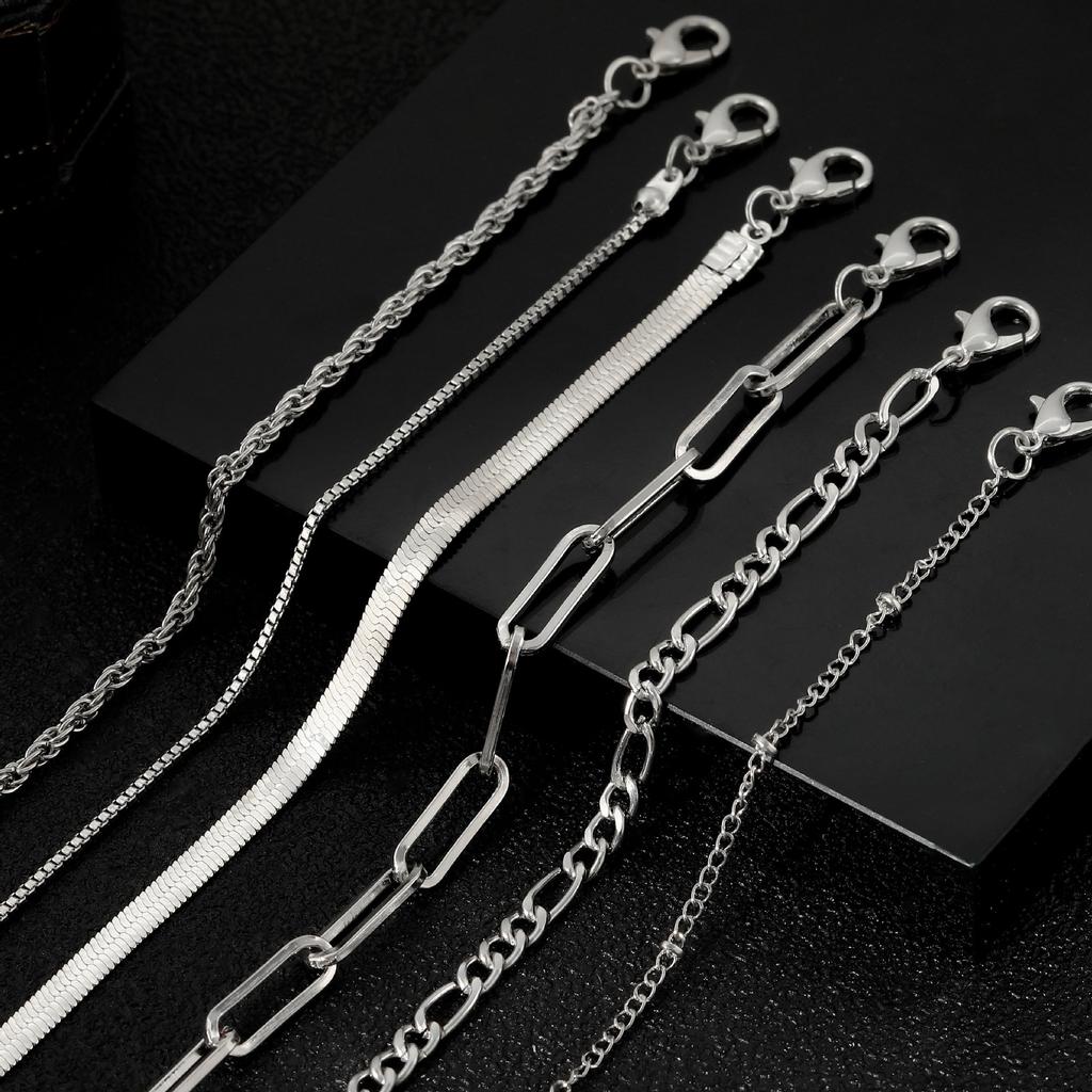Simple Combination Bracelet, Fashionable And Personalized Multi-Element Chain 6-Piece Set Jewelry.