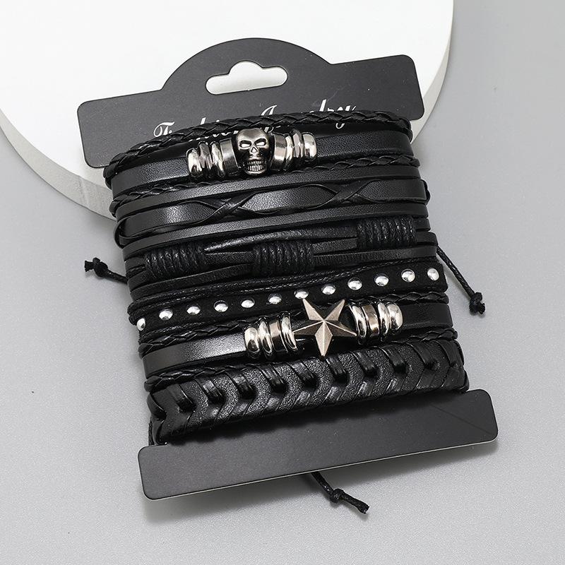 European and American New Jewelry Personalized Hand-woven Bracelet Simple Multi-layer Diy6-piece Set Combination Men's Bracelet