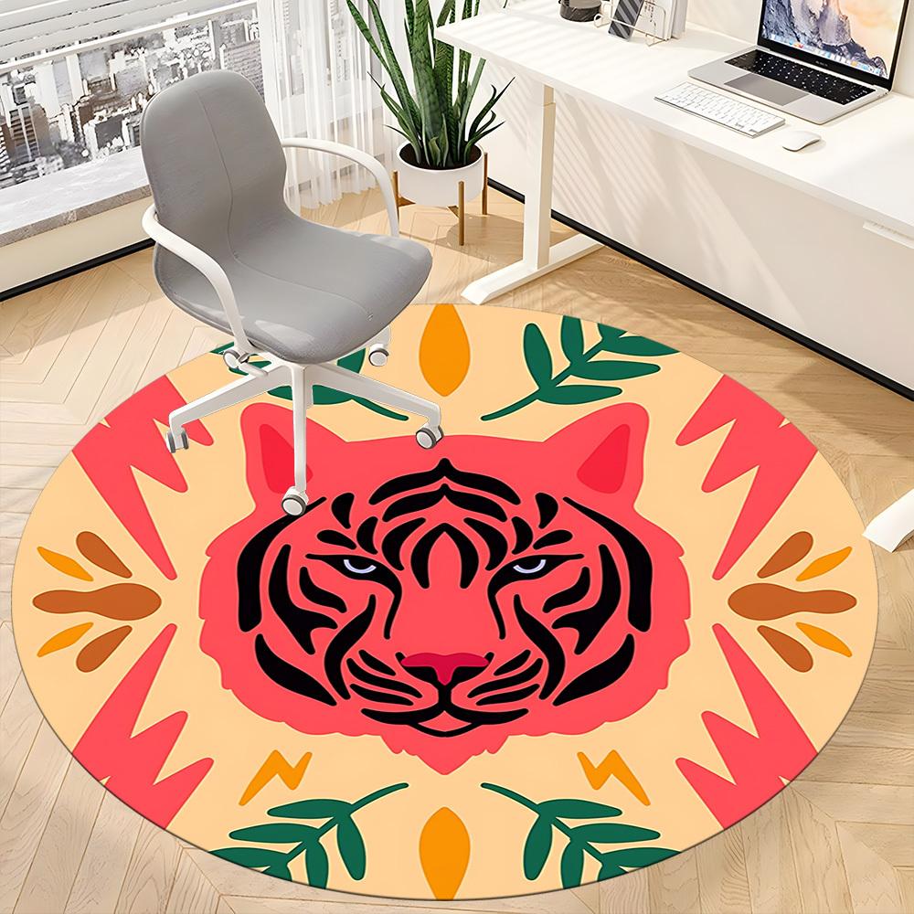 1pc Tiger Print Chair Carpet for Office, Round Non Slip Durable Large Size Office Carpet, Suitable for Office