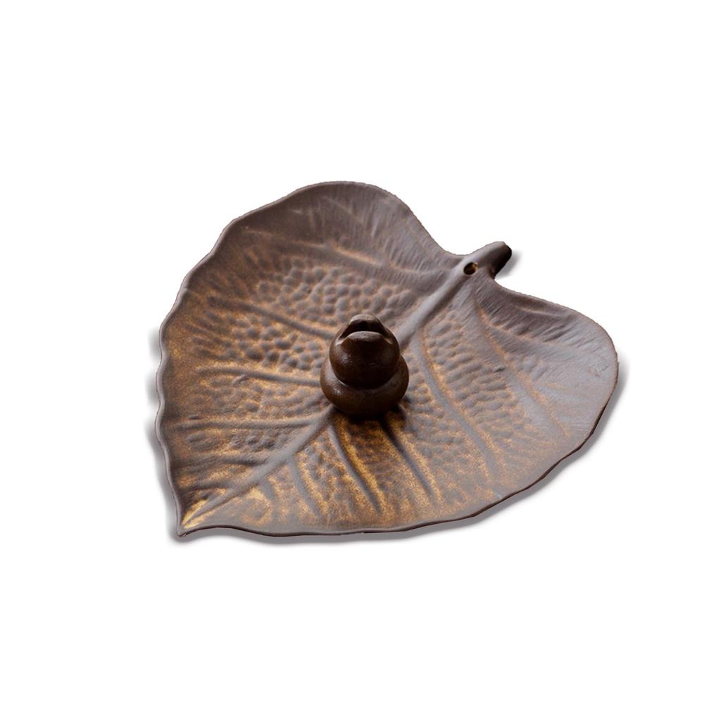 Health Nest Stylish Leaf-Shaped Ceramic Incense Holder, Fits 3 Types of Incense, Ash-Proof, Japanese-Style Design, Perfect Gift (Antique Brown)