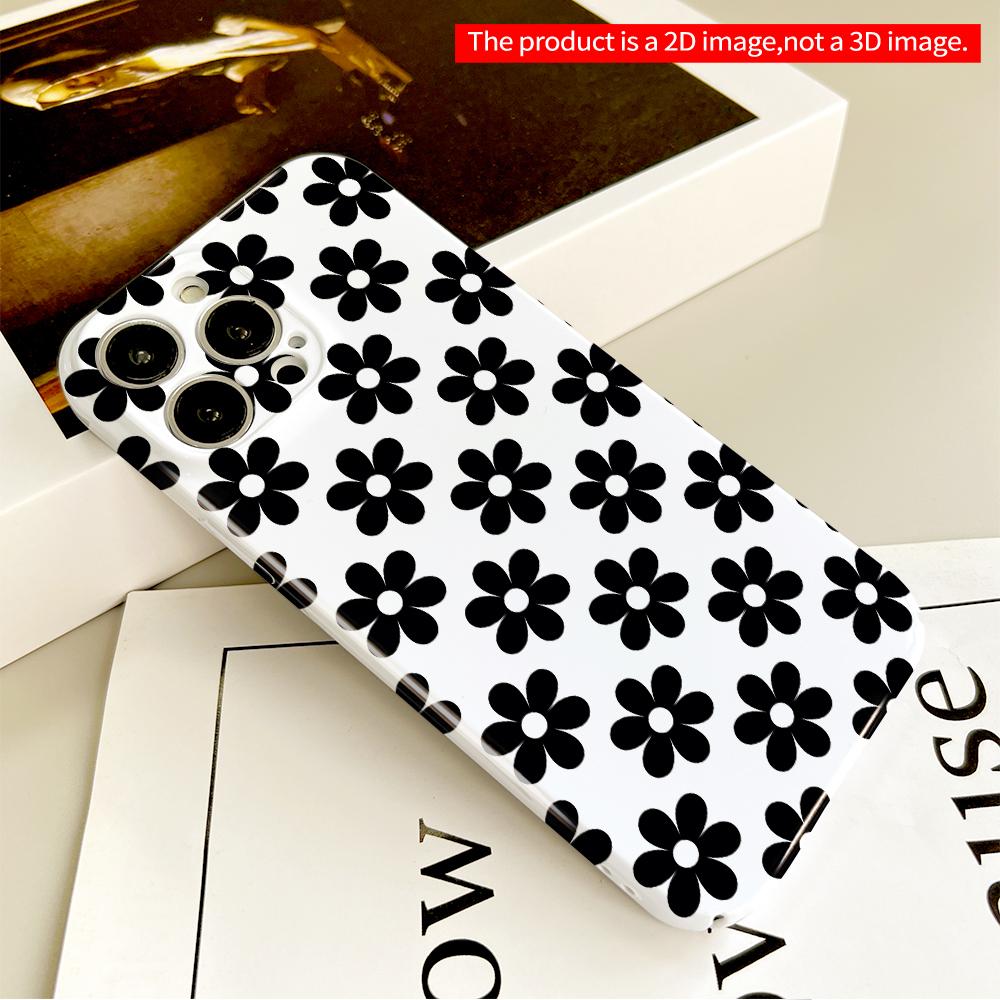Black and White Floral Pattern Phone Case All inclusive film hard phone case, compatible with iPhone 18 Pro Max 17 16 15 14 13 12 11