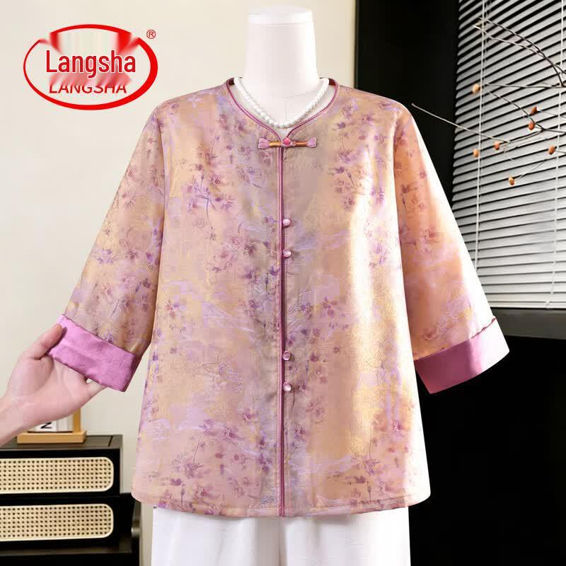 LangSha New Chinese Style Women s Embroidered Chiffon Shirt 2XL