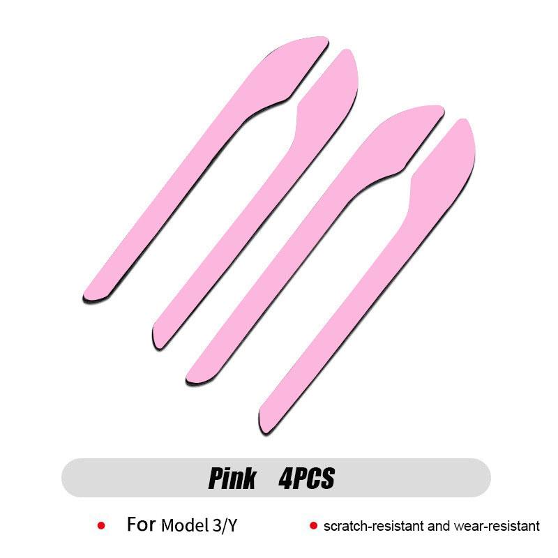 For Tesla Model 3 Y Door Handle Stickers 4PCS Adhesive Protection Stickers for Tesla Carbon fiber texture, luminous, pink, black For Tesla Model 3 Y розовый