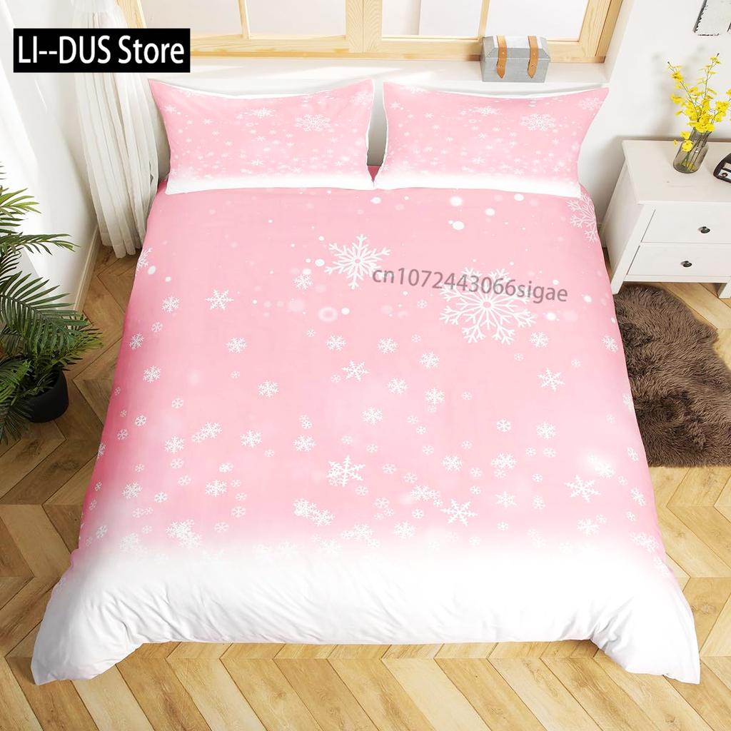 Winter Duvet Cover Set Various Different Snowflakes Decor 3 Piece Bedding Set with 2 Pillow Shams Full King Queen Twin Size