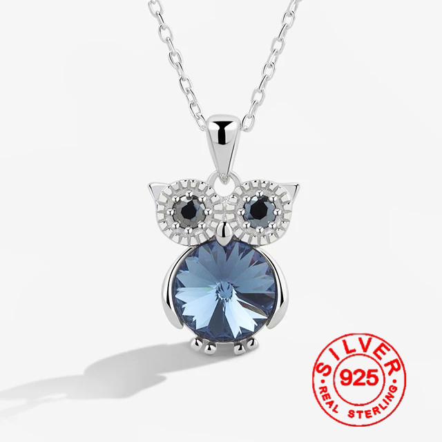 

Silver color Blue Cute Owl Stone Choker Necklace For Women Wide Fine Jewelry Wedding Party Birthday Gift 40cm