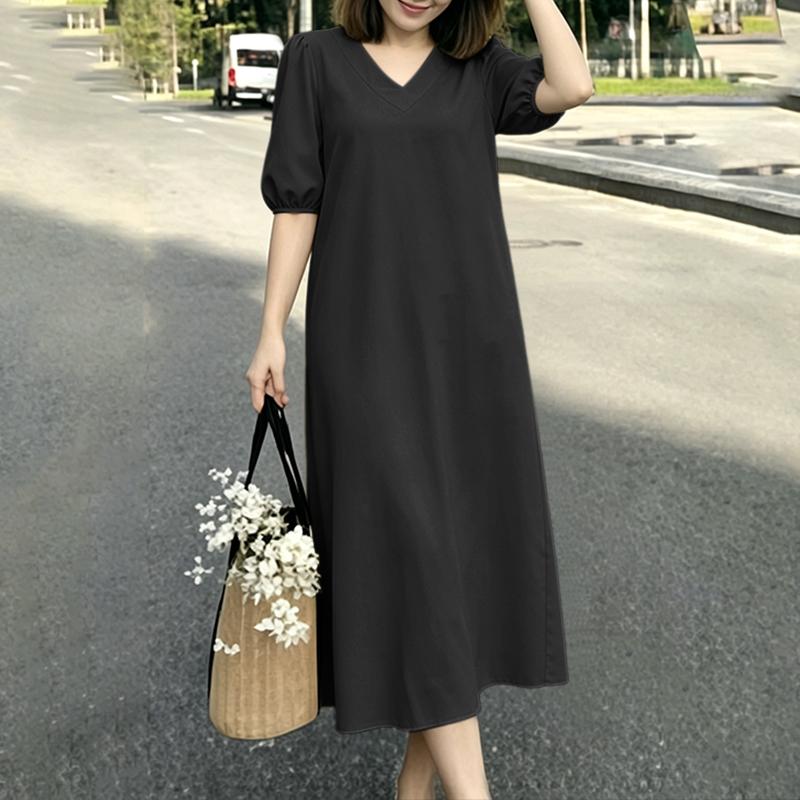 ZANZEA Women Casual V-Neck Solid Color Loose Half Sleeve Dress