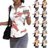 Damen Kurzarm Hemd mit Knöpfen Slim Fit Hummerdruck Kragen Casual Bluse Sommer Top für Büroarbeit und Alltag