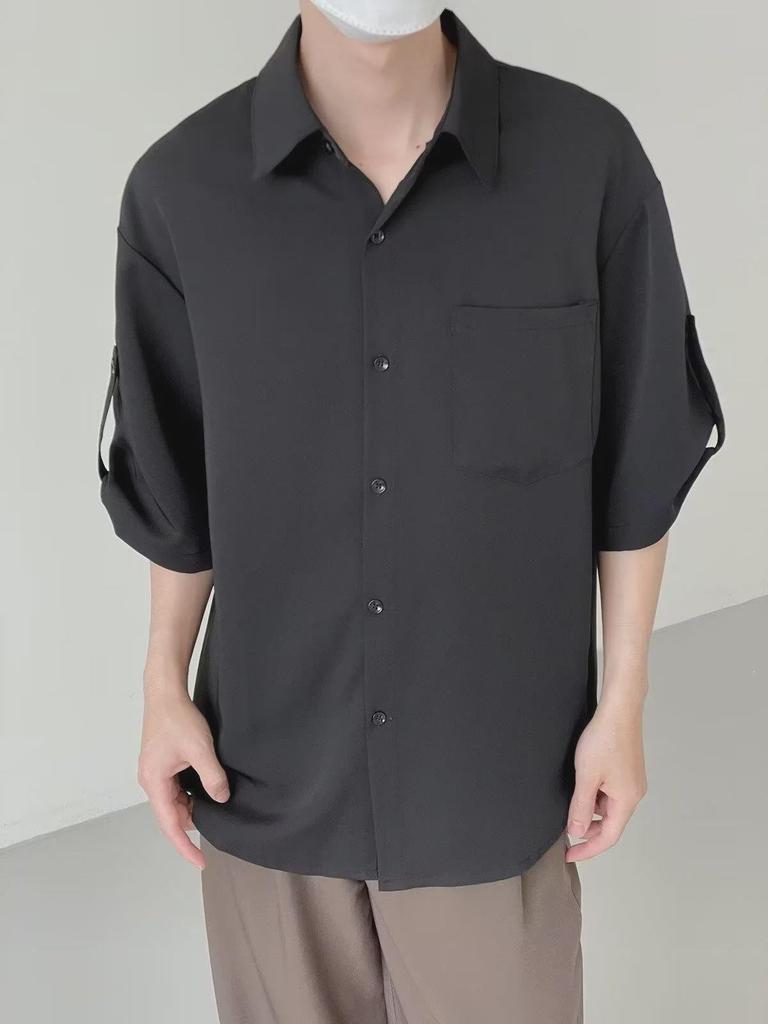 Men's Ice Silk Five-Point Sleeve Shirt - Loose, Wrinkle-Free Korean Fashion, Versatile Summer Top