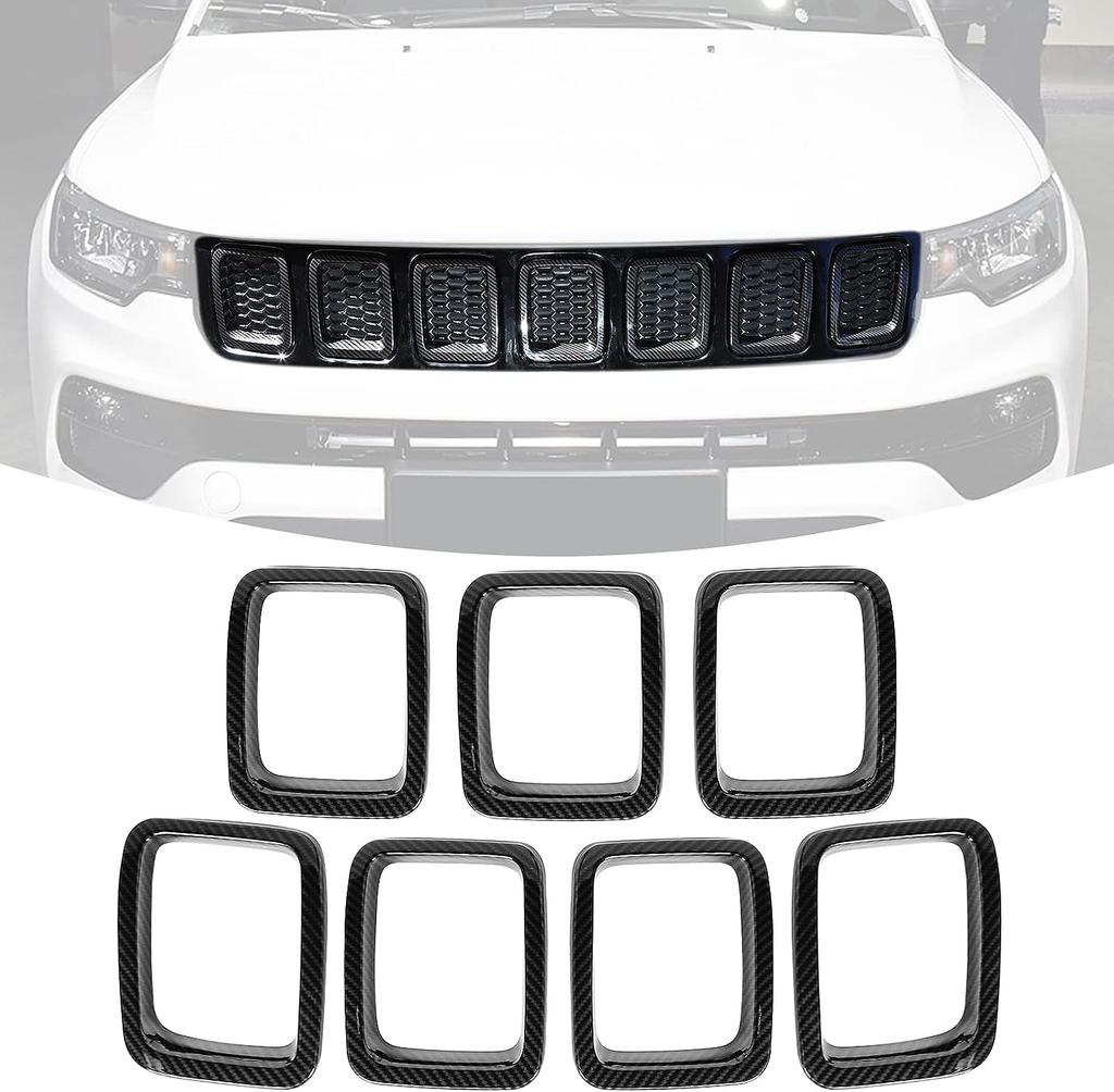 7PCS Car Carbon Fiber Grille Inserts ABS Front Grill Cover Frame Trims Kit For Jeep Compass MP 2017-2020 Exterior Accessories