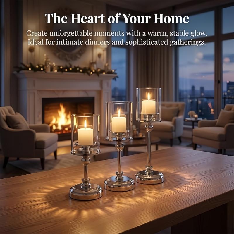 Glass Pillar Candle Holder Set Golden Silver Decorative Candlestick for Wedding Party Table Festival Decor 2026 New Fashion