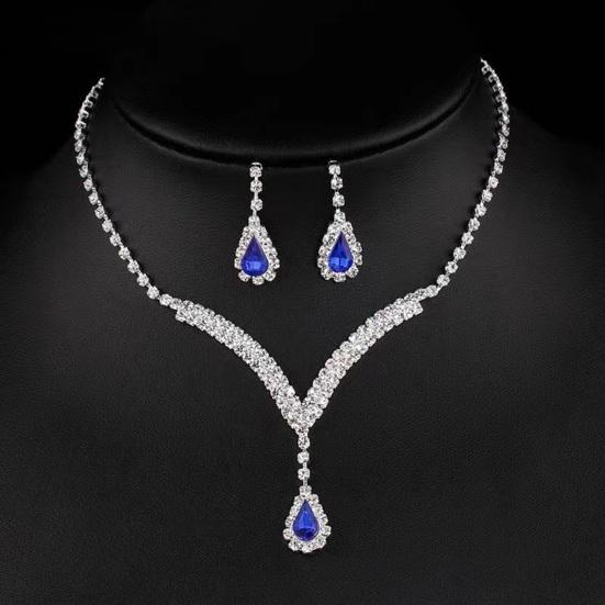 Yousheng 2Pcs/Set Conjunto de joias Design de gota d'água Colar de strass brilhante Conjunto de brincos pendurados Conjunto de colar e brincos brilhantes luxuosos