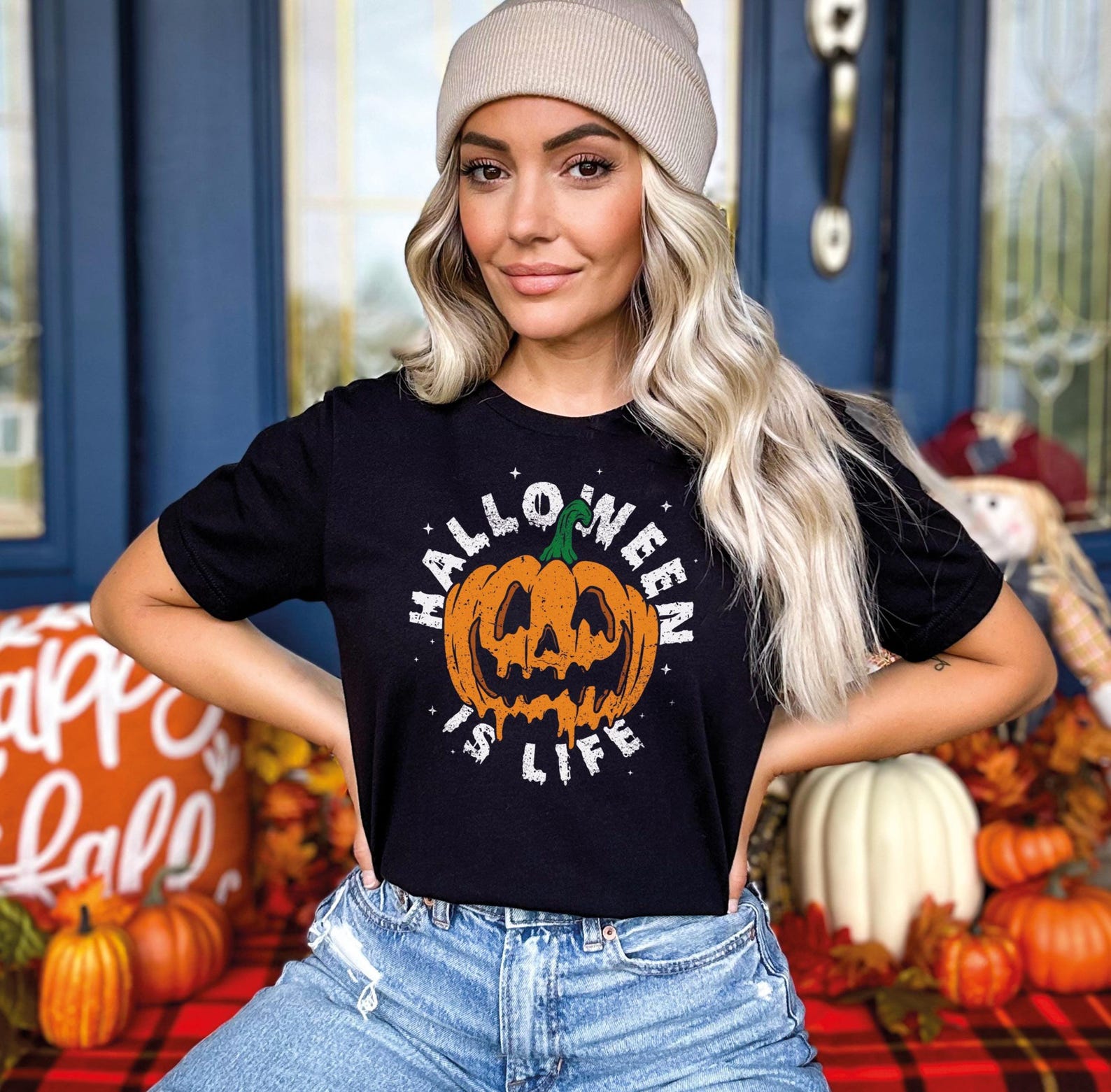 Halloween Dripping Pumpkin T-Shirt: Spooky Fall Horror Fan Apparel S