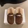2025 Autumn and Winter New Retro Mori Plush Cotton Shoes Bag Head Half Drag Muller Shoes Fringed Warm Fluffy Shoes Women