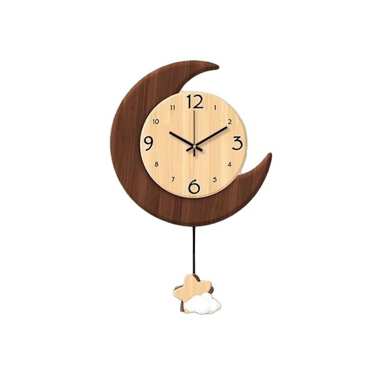 Log Color Retro Living Room Wall Clock New Moon Creative Clock Home Watch Wall Hanging Fashion Pendulum Clock