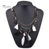 Women's Boho Ethnic Style Feathers Tassels Beads Multi-layer Chain Necklace