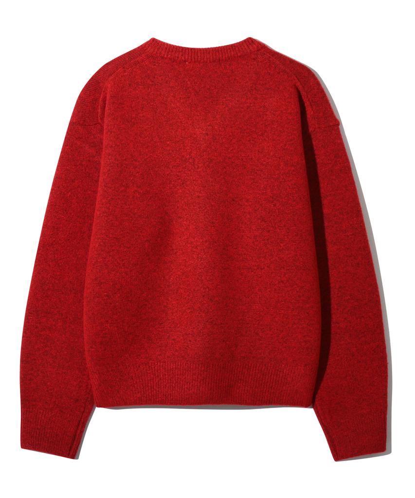 BASEMOMENT Cashmere-Like V-Neck Crop Knit Heathered Red
