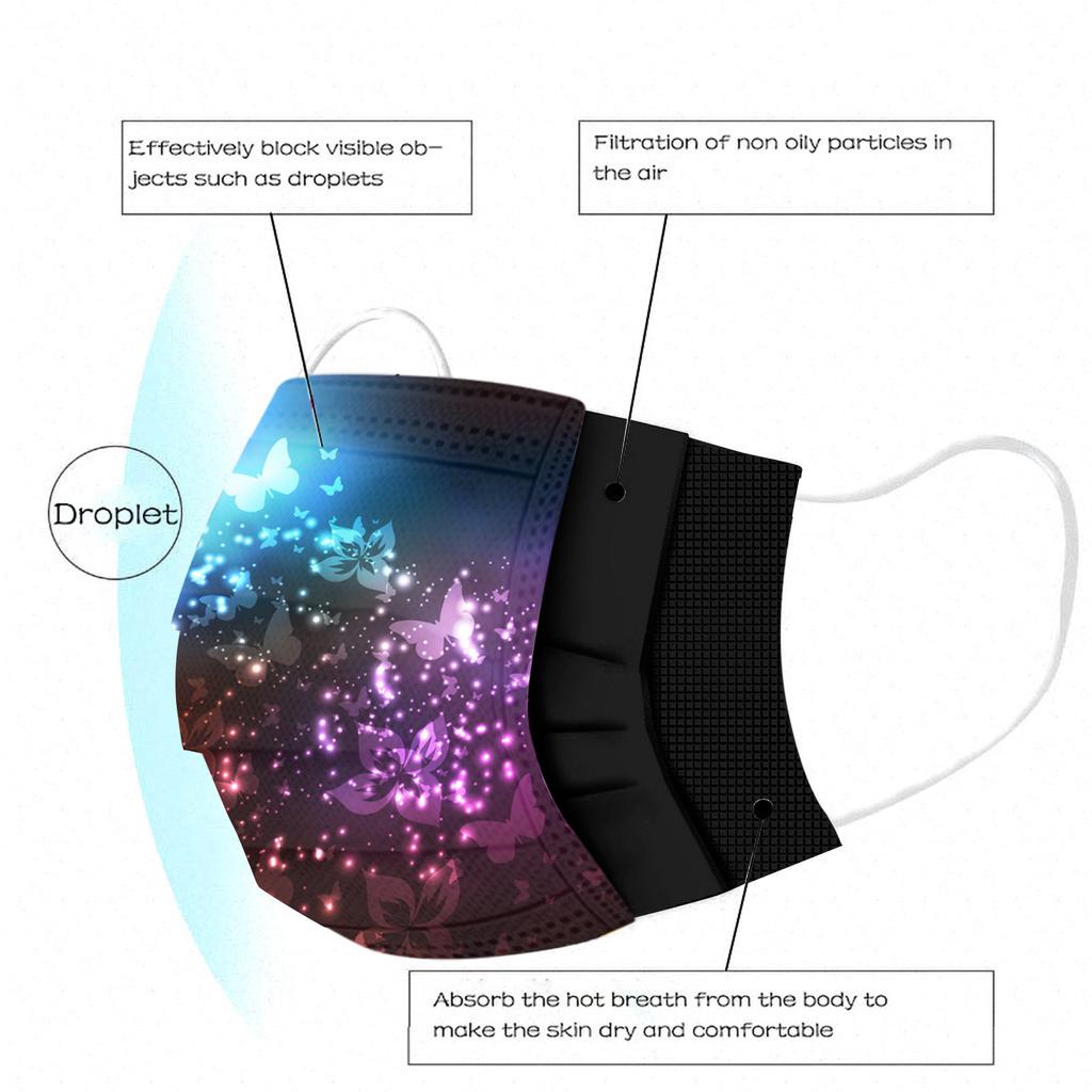 10PC Voksen's Butterfly Printed Mask Disposable Protective Face