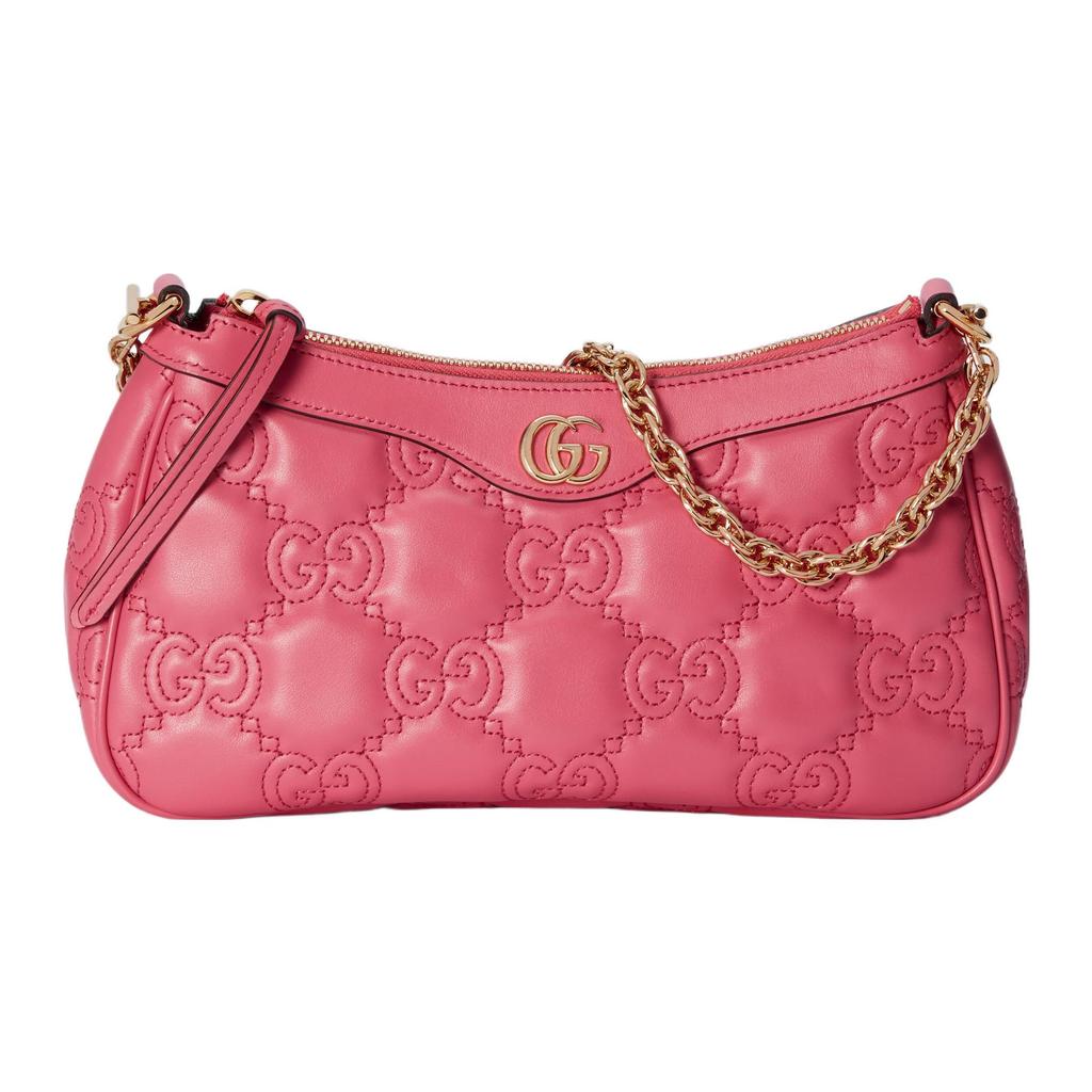 Gucci GG Matelassé Logo Chain Canvas Backpack Leather Mahjong Bag Shoulder Bag Tote Bag Women Bags Gold Pink 735049-UM8HG-8550