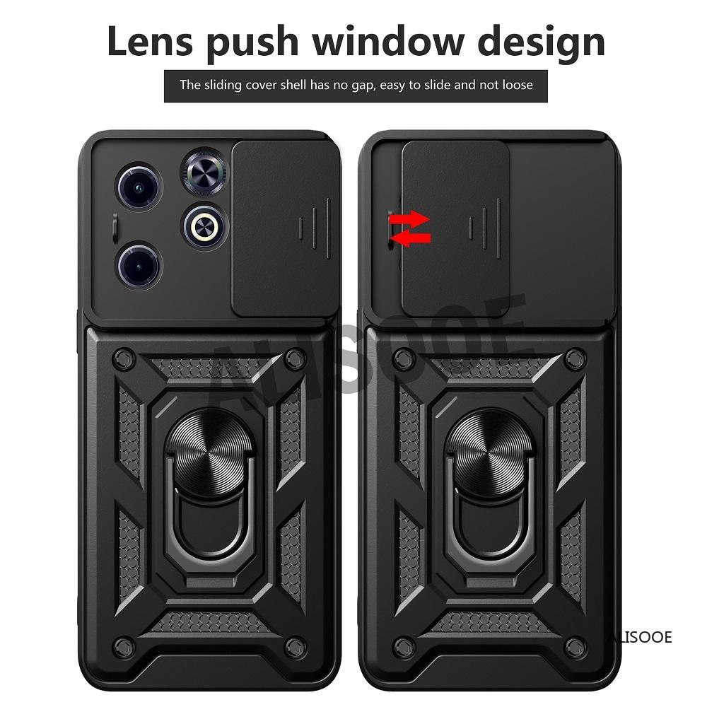 Slide Lens Capa for Infinix Hot 40i Smart 8 Case Armor Ring Stand Protection Phone Cover for Infinix Smart 8 Hot 40i Case
