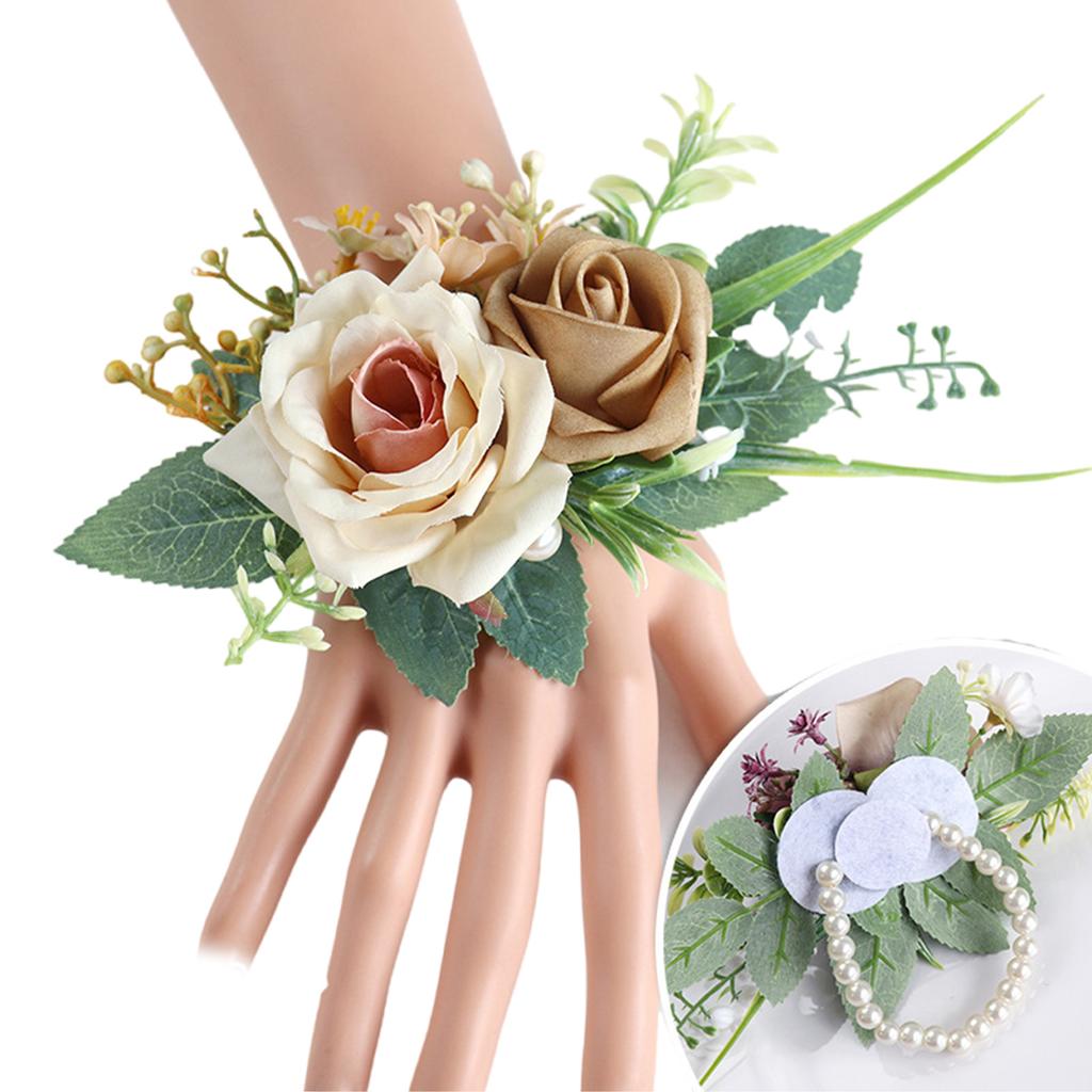 Realistic Rose Boutonniere Wedding Corsage Handmade Wrist Flower Optional for Weddings Decoration in Soft Color