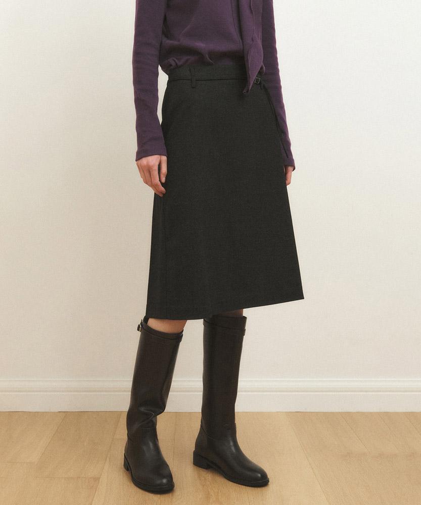 AAU Belted Pintuck Skirt_Deep Charcoal