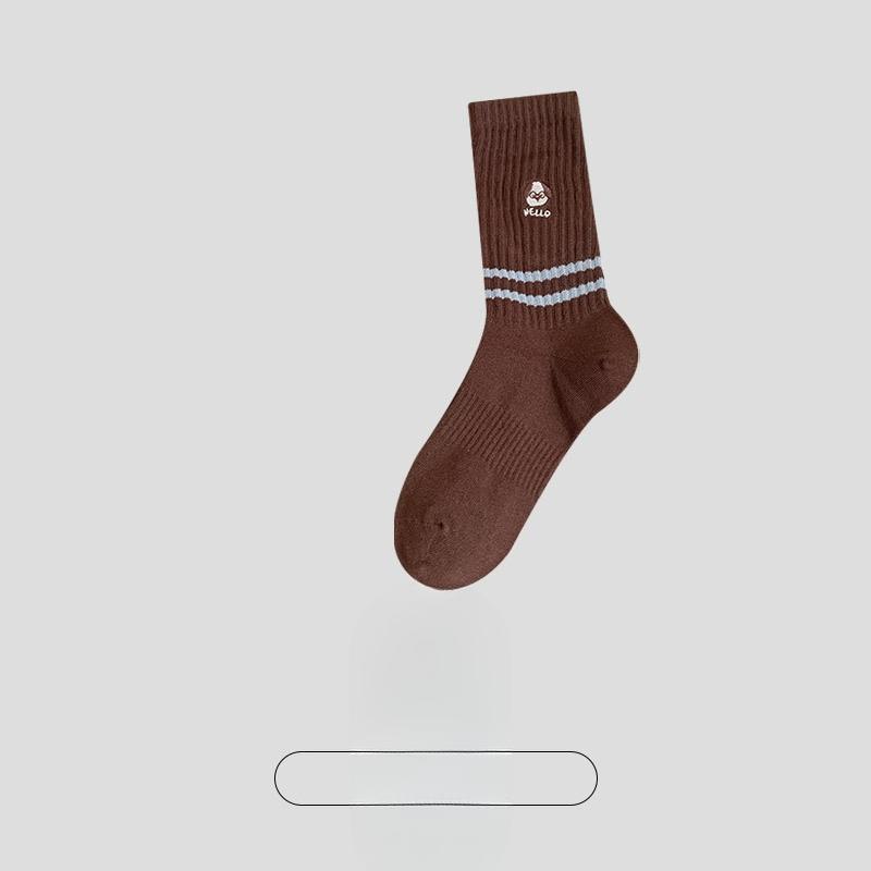 Female Spring and Autumn New Striped Embroidery Dog Breathable in The Tube Cotton Socks