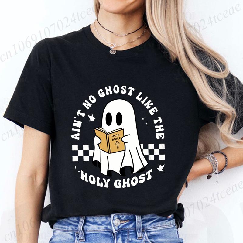 Funny Christian Shirt Gift for ChristianCute Ghost with Bible TShirtsRetro Christian Apparel Tops Tees Short Sleeve Clothing