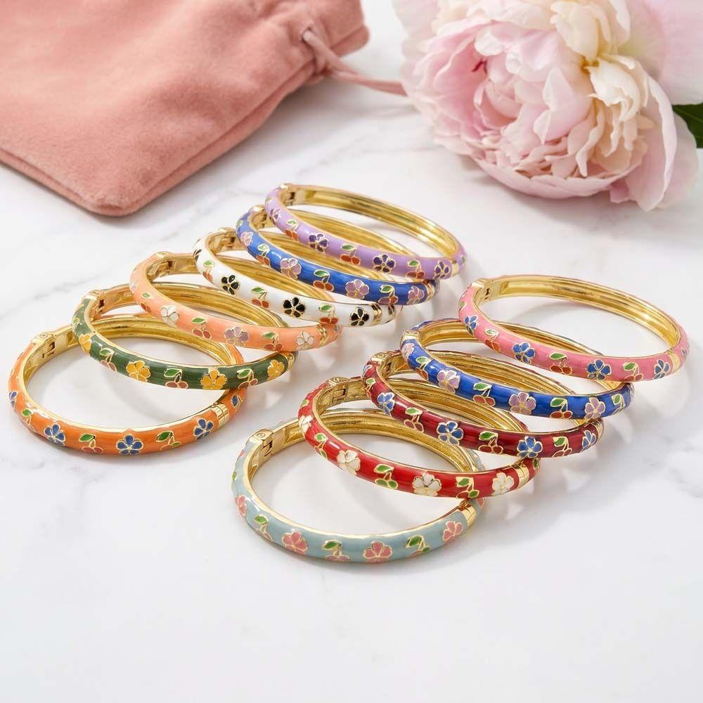 Enamel Chinese Flower Bangle Cherry Floral Women's Hand Bracelet Gifts for Women Girl