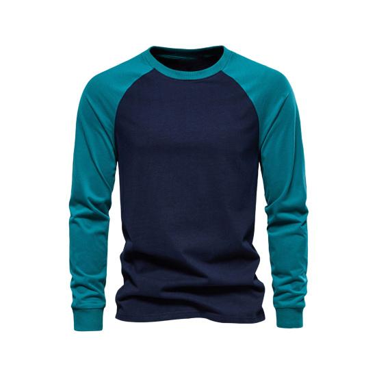 Autumn Winter Men Bottoming Top Slim Fit Raglan Sleeve Patchwork O Neck Pullover Stretchy Long Sleeves Mid Length Fitness Exercise Daily Wear Shirt