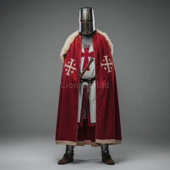 Medieval Knight Armor Templar Red Cross Costume  Chainmail Dress Helmet Historical Gear With Armor Cape