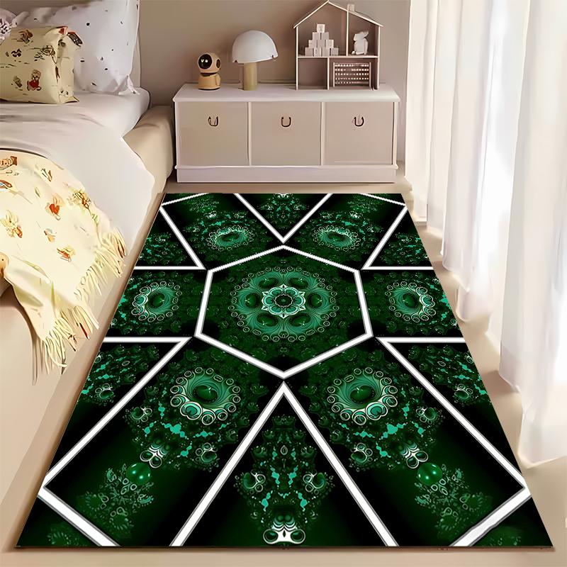 Geometric Green Mandala Pattern Carpet, Modern Living Room Rug Decor Suitable for use as an anti-slip for living room bedroom sofas