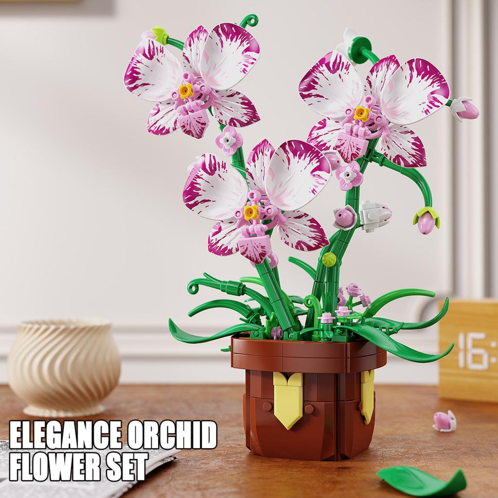 Non-Toxic 323Pcs Phalaenopsis Potted Plant Building Block Flower Model Puzzle Toys Sets New Year Christmas Birthday Gifts